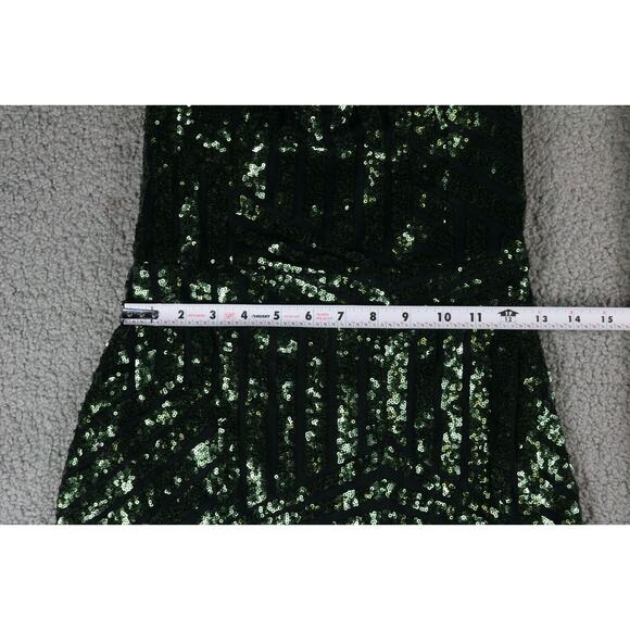 Charlotte Russe Dress M Green Sequin Sweatheart Mini Zip Up Bodycon - Picture 6 of 7